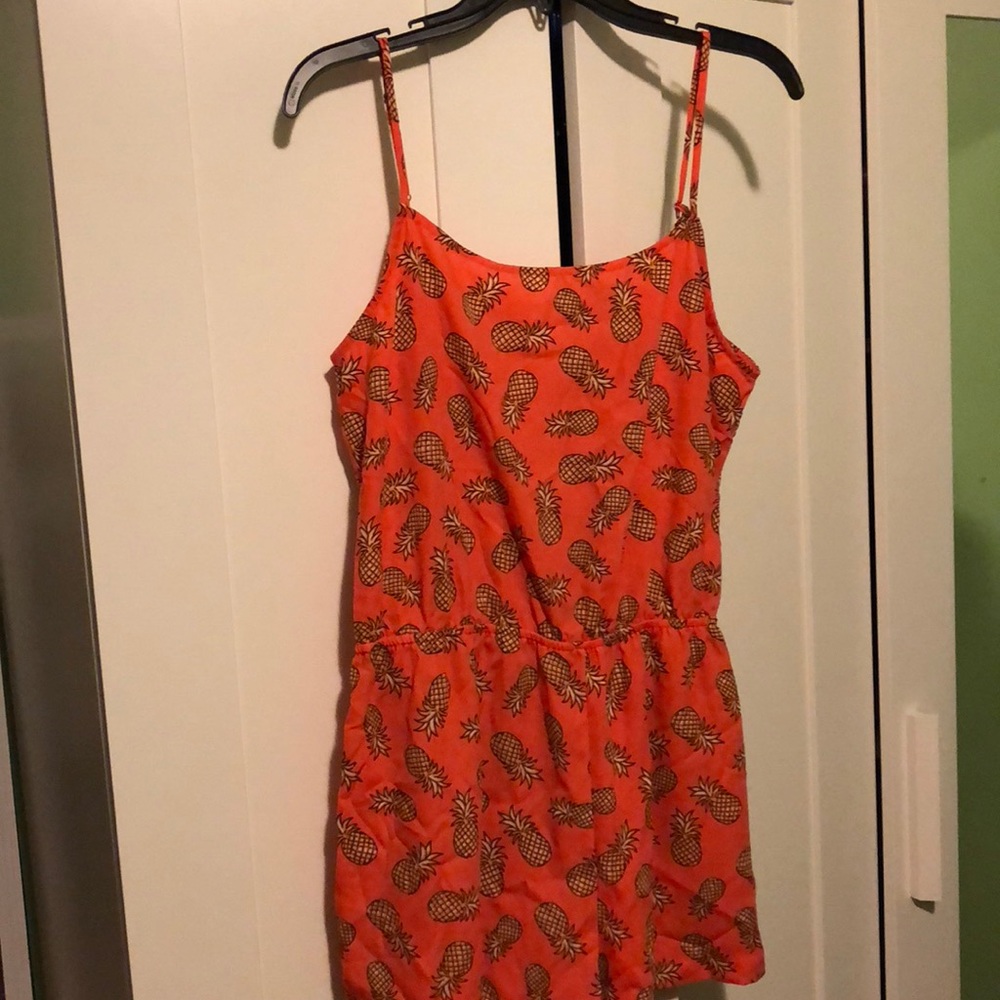 Pineapple print orange romper beach coverup